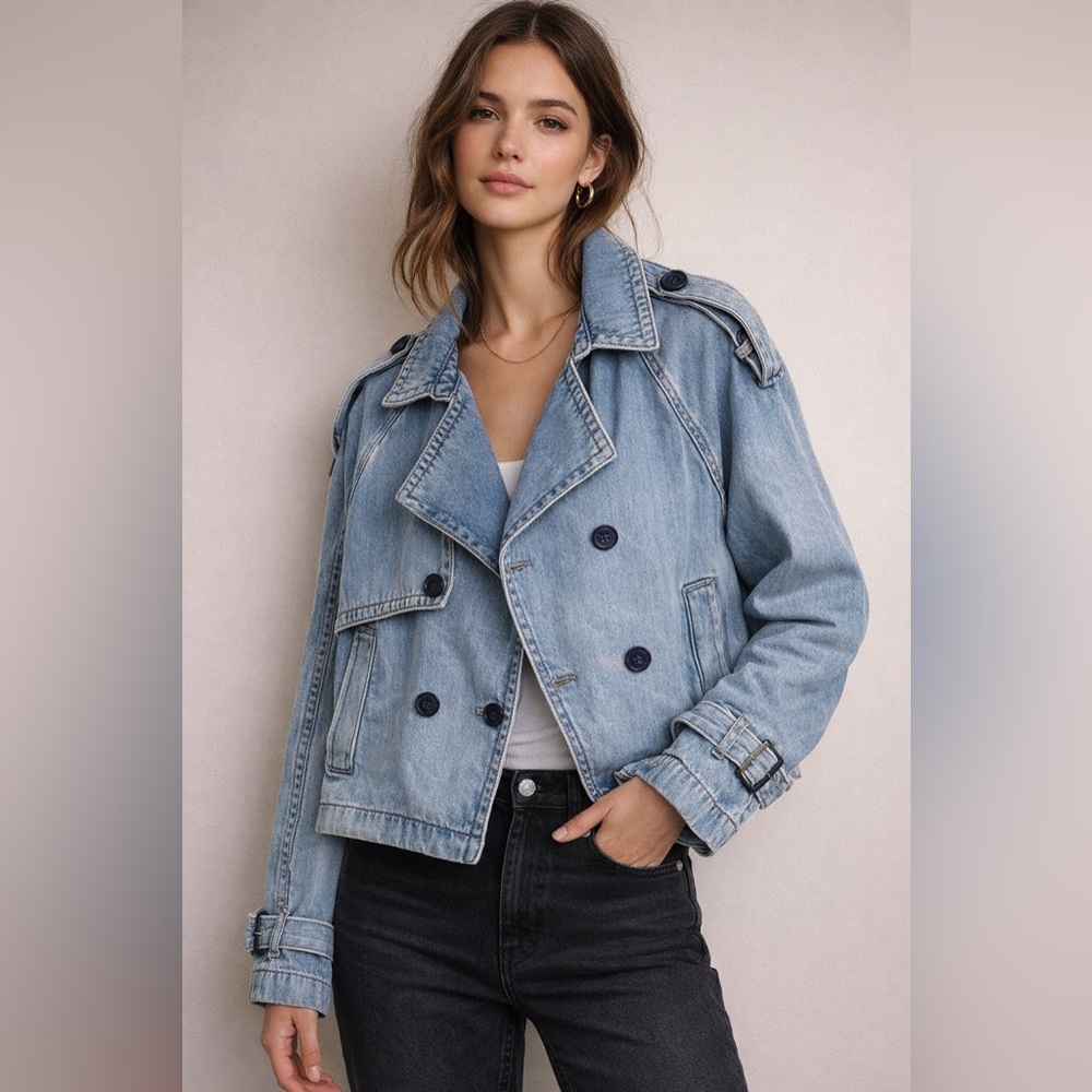 Jean Cropped Trench Coat By Torrid Size 1